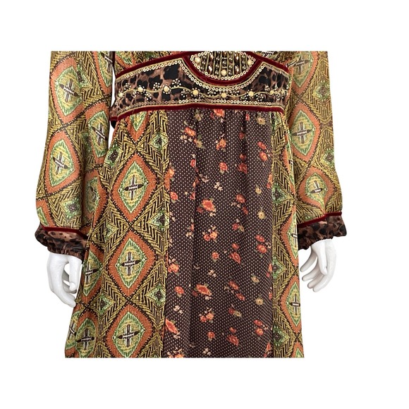 Double D Ranch Bohemian Print Velvet Trimmed Mixed Media Midi Dress Size Medium - Picture 7 of 16